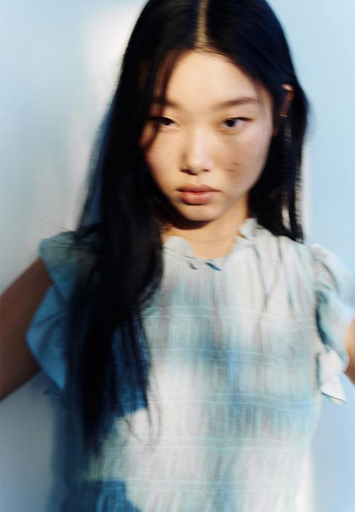 H&M - Smocked peplum top - light dusty turquoise