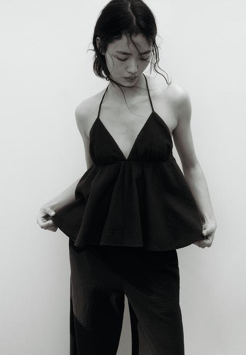 H&M - Cotton halterneck top - dark grey
