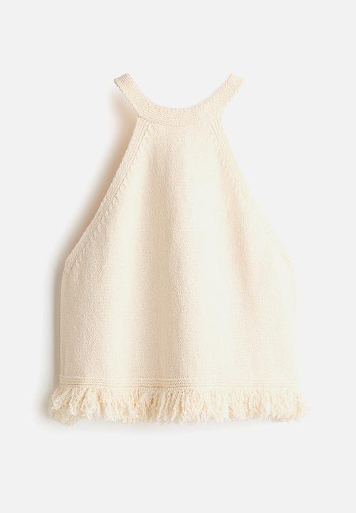 H&M - Fringe-trimmed knitted top - cream