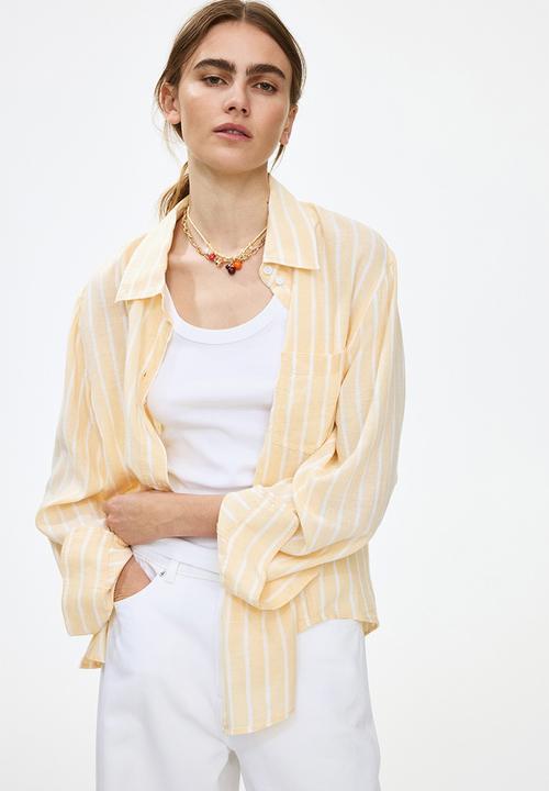 H&M - Linen-blend shirt - light yellow/striped