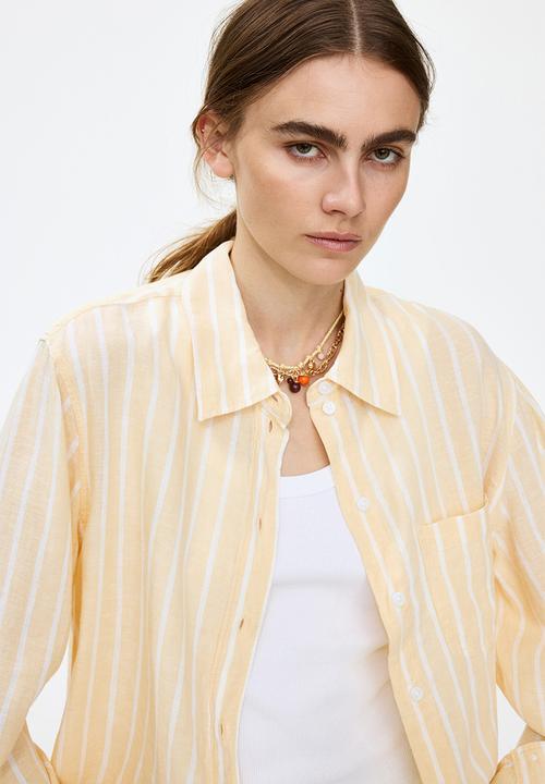 H&M - Linen-blend shirt - light yellow/striped