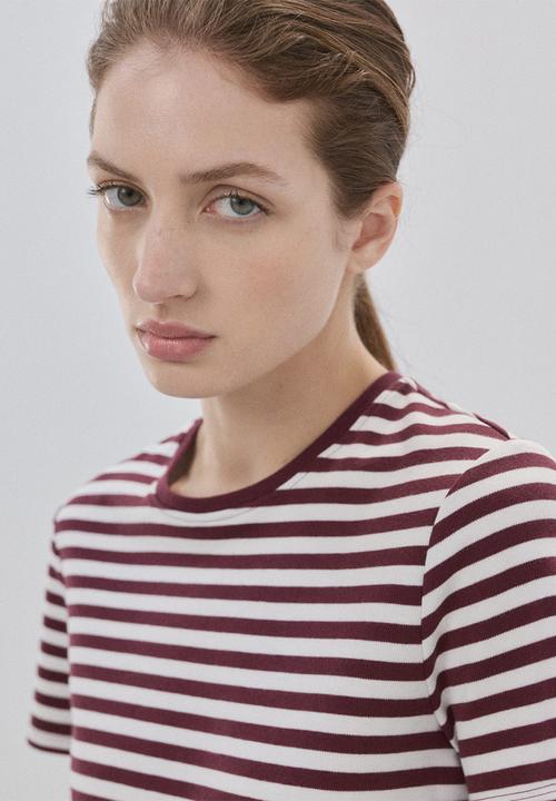 MANGO - T-shirt riti - Maroon