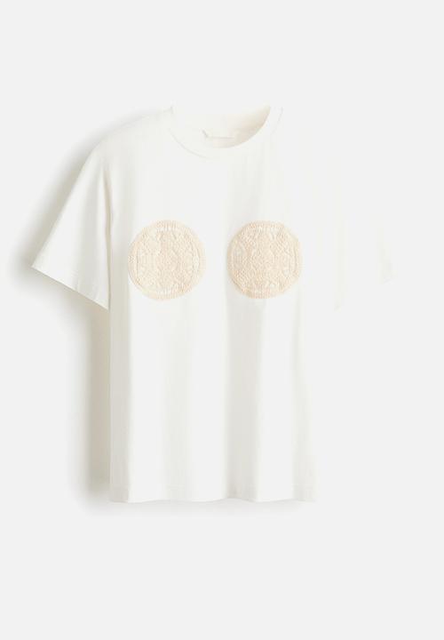 H&M - Embroidered-motif t-shirt - white/beige
