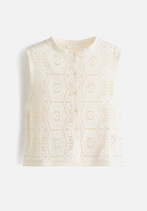 H&M - Crochet-look button-front top - cream