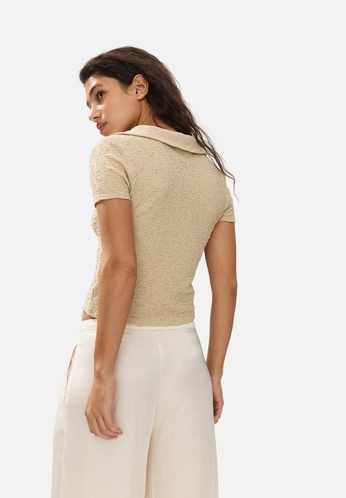 H&M - Crinkled polo shirt - beige