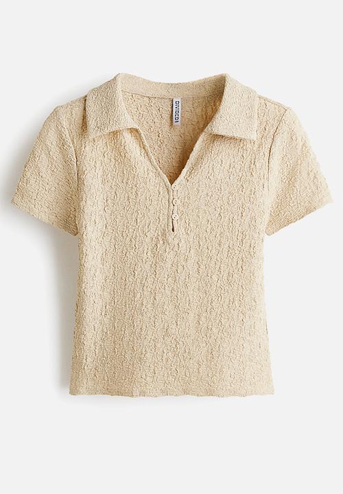 H&M - Crinkled polo shirt - beige