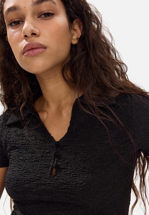 H&M - Crinkled polo shirt - black