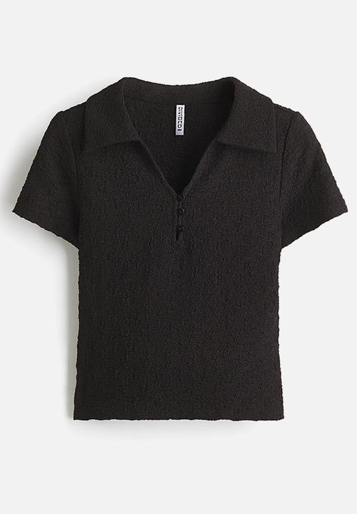 H&M - Crinkled polo shirt - black
