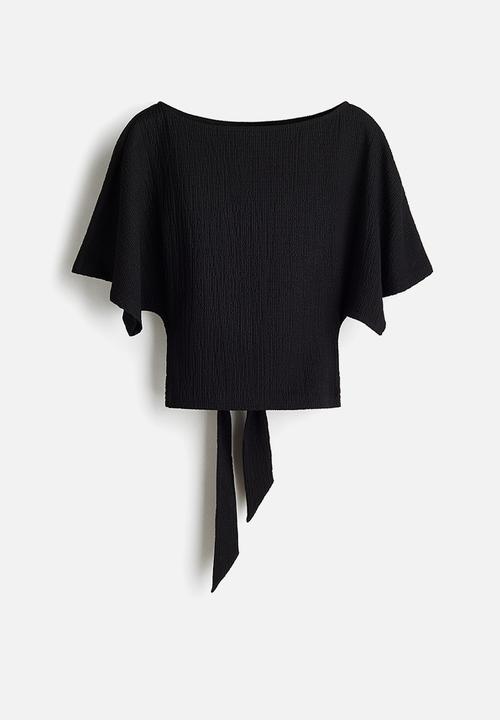 H&M - Crinkled tie-detail top - black