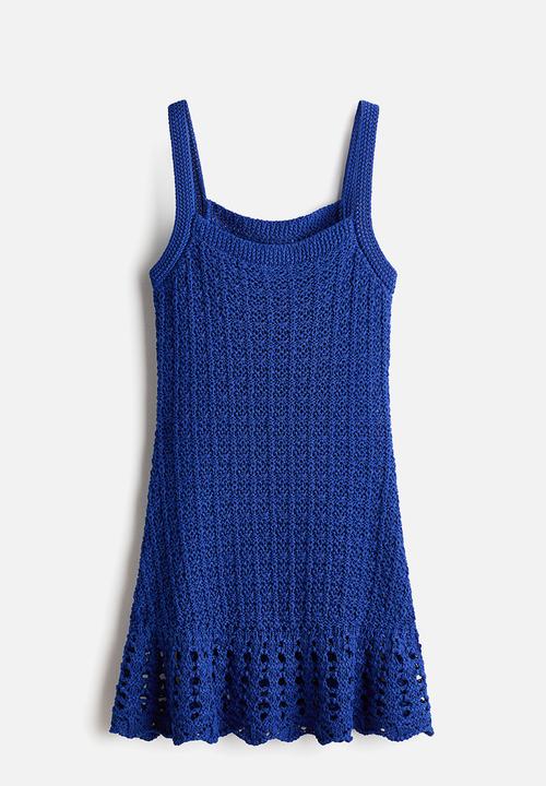 H&M - Flounced pointelle-knit dress - bright blue