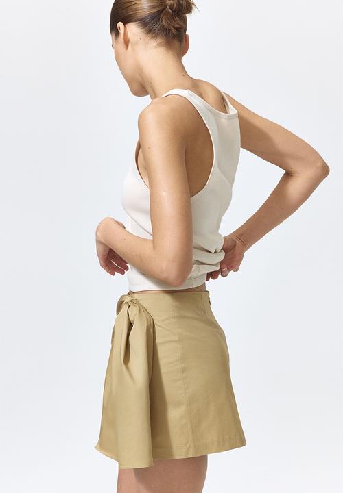 H&M - Tie-detail twill skirt - beige