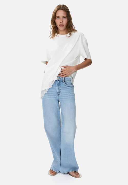 H&M - Asymmetric lace-trimmed t-shirt - white