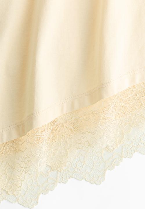 H&M - Asymmetric lace-trimmed t-shirt - light yellow