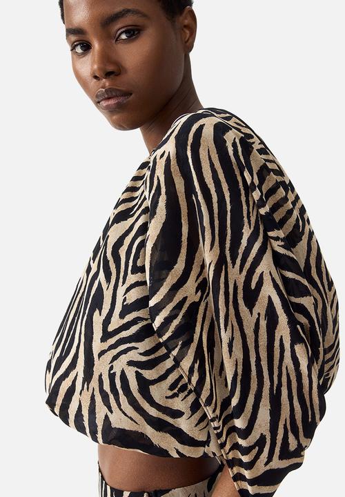 H&M - Chiffon top - beige/zebra print