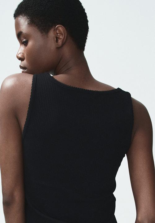H&M - Ribbed cotton vest top - black