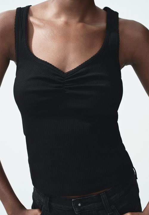 H&M - Ribbed cotton vest top - black