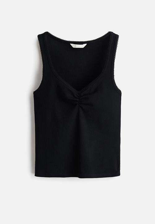 H&M - Ribbed cotton vest top - black
