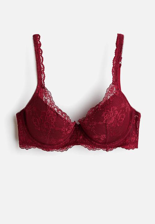 H&M - Lace push-up bra - dark red