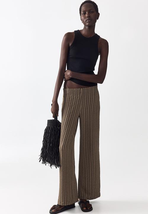 H&M - Wide crinkled trousers - dark mole/striped