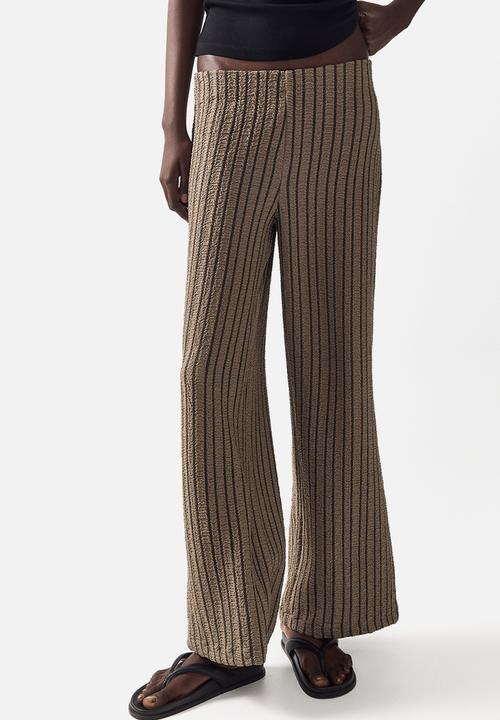 H&M - Wide crinkled trousers - dark mole/striped
