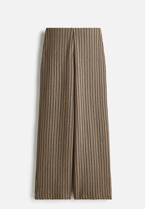 H&M - Wide crinkled trousers - dark mole/striped