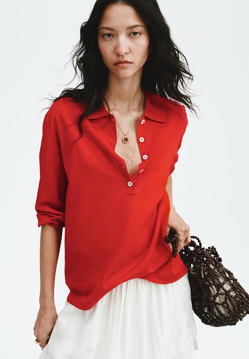 H&M - Fine-knit polo shirt - bright red