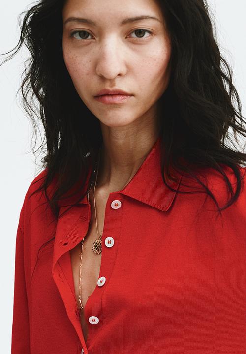 H&M - Fine-knit polo shirt - bright red