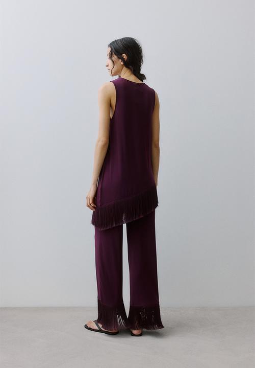 H&M - Fringe-trimmed jersey trousers - dark purple