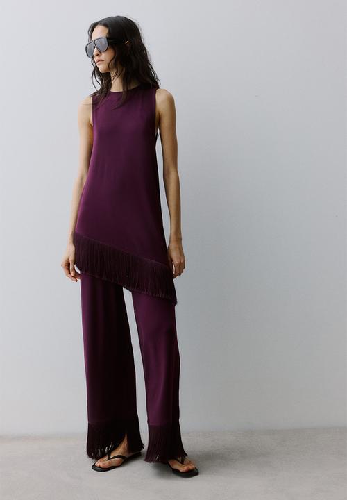 H&M - Fringe-trimmed jersey trousers - dark purple