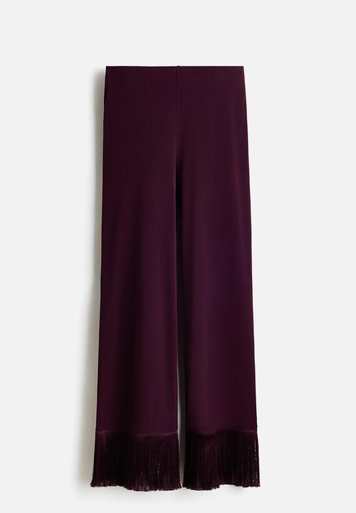 H&M - Fringe-trimmed jersey trousers - dark purple
