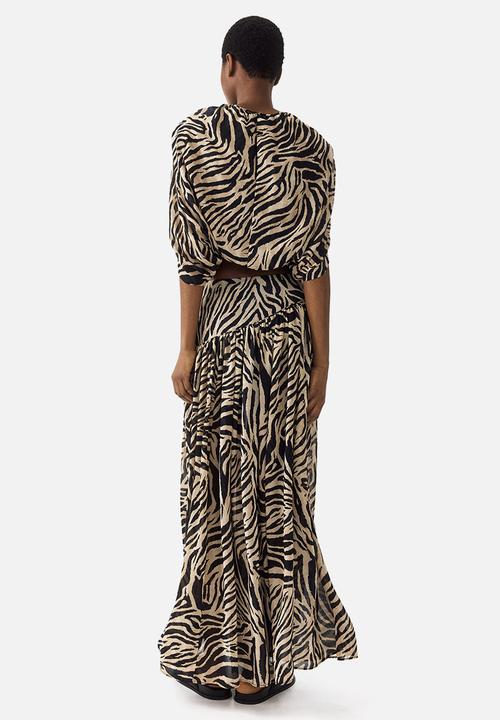 H&M - Chiffon maxi skirt - beige/zebra print