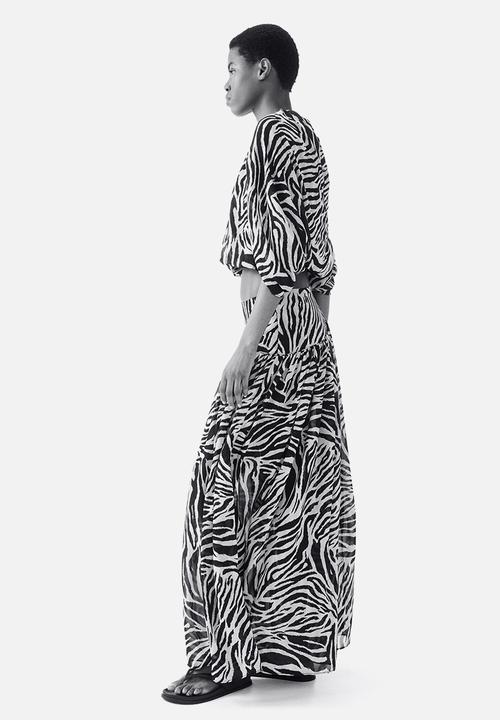 H&M - Chiffon maxi skirt - beige/zebra print