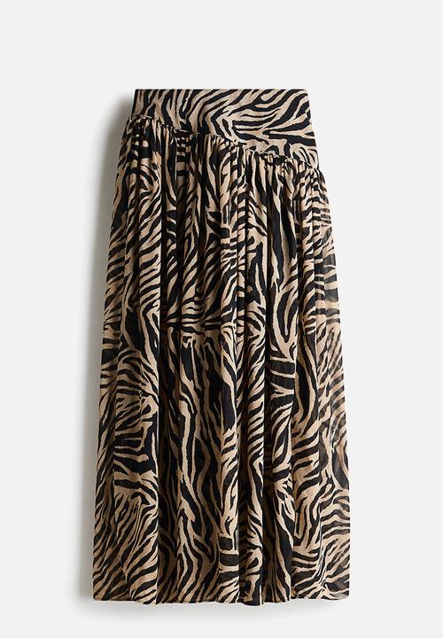 H&M - Chiffon maxi skirt - beige/zebra print