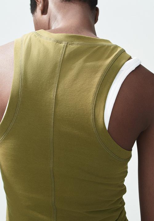 H&M - Flatlock-seam vest top - olive green
