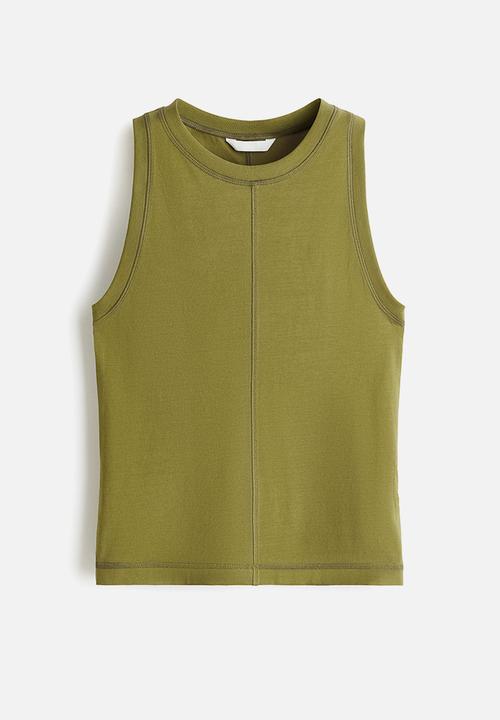 H&M - Flatlock-seam vest top - olive green