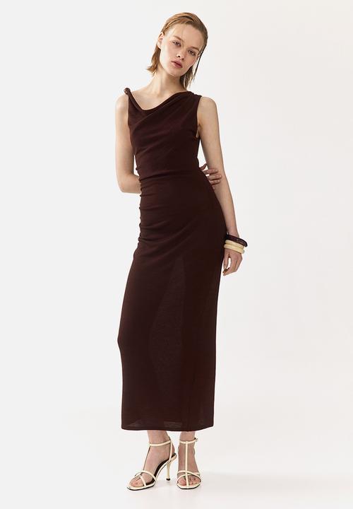 H&M - Beaded cowl-neck dress - dark brown