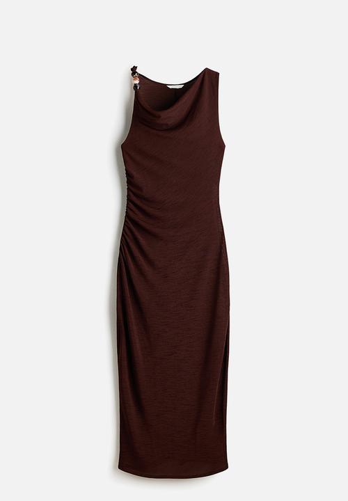 H&M - Beaded cowl-neck dress - dark brown