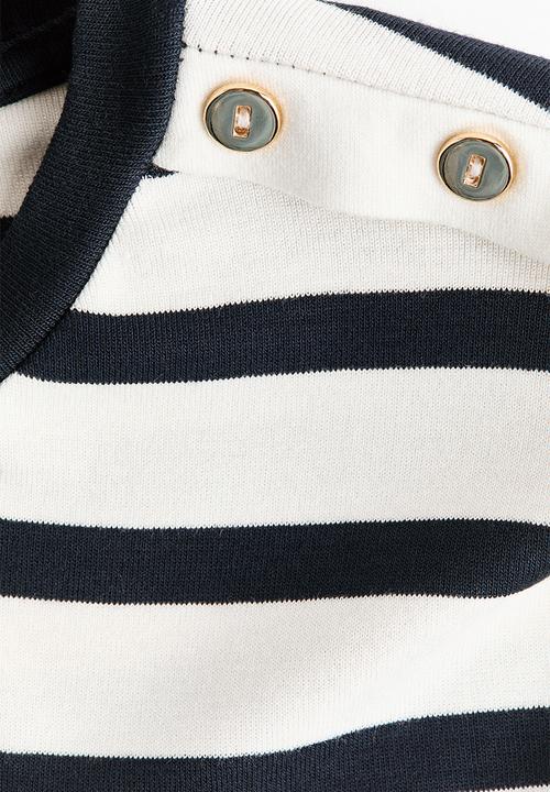 H&M - Button-detail viscose top - navy blue/striped