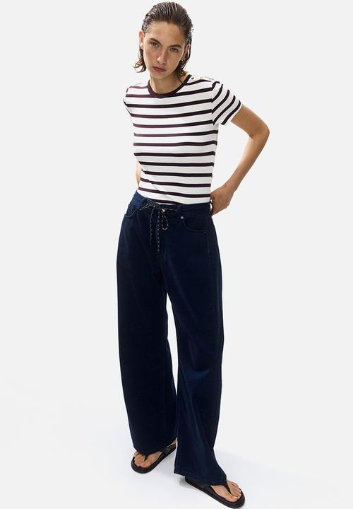 H&M - Button-detail viscose top - white/striped