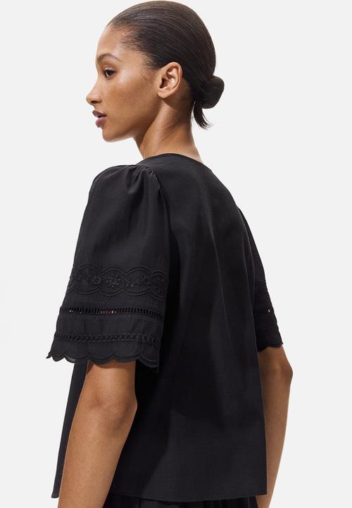 H&M - Puff-sleeved blouse - black