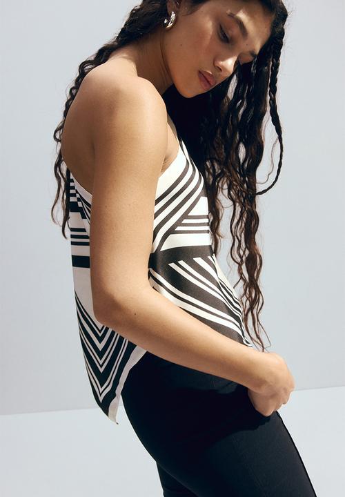 H&M - Scarf-look one-shoulder top - cream/striped