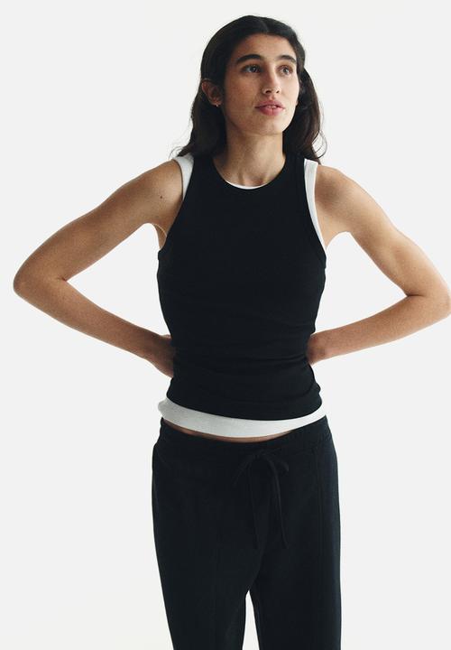 H&M - Ribbed cotton vest top - black