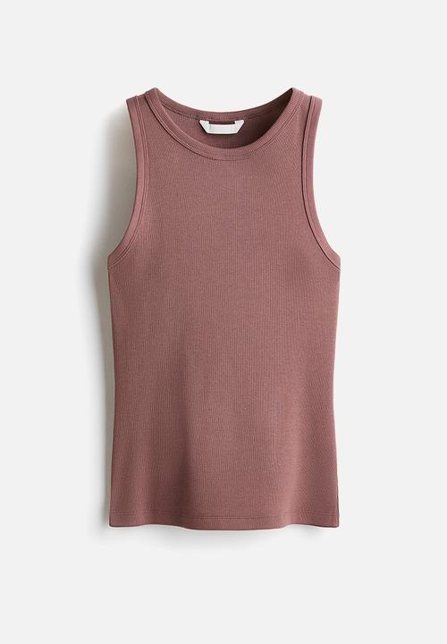 H&M - Ribbed cotton vest top - dark dusty pink