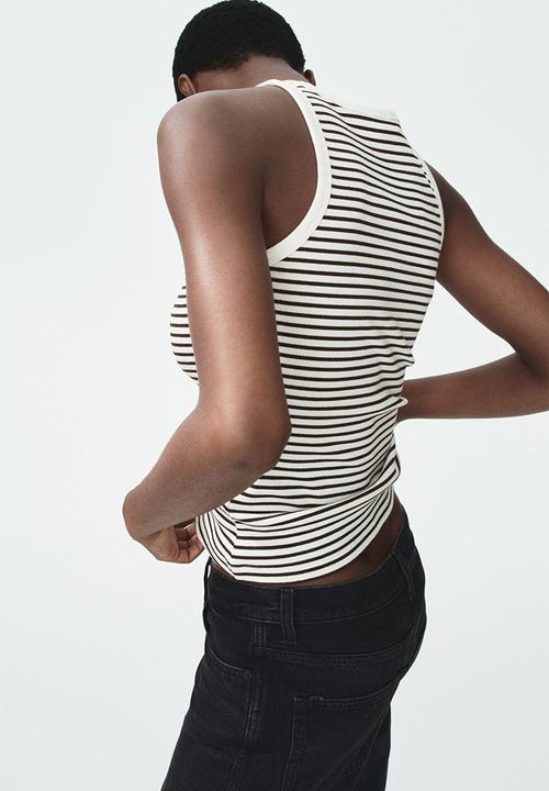 H&M - Ribbed cotton vest top - dark brown/striped