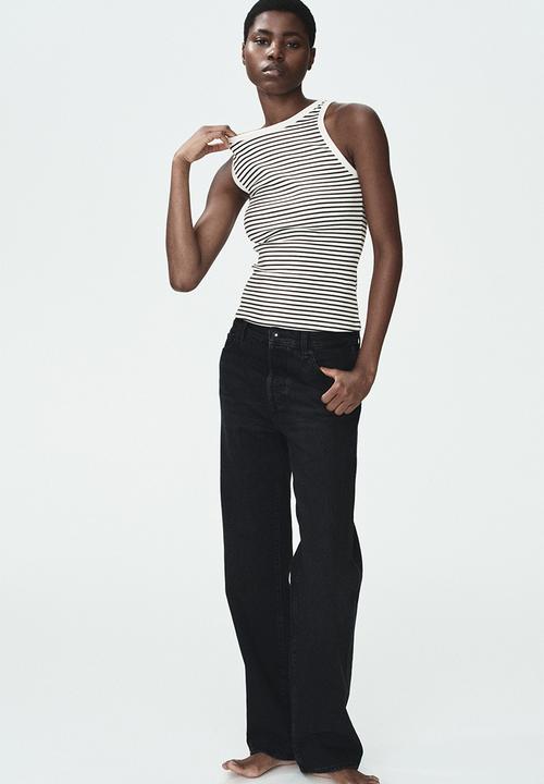 H&M - Ribbed cotton vest top - dark brown/striped