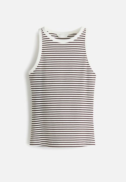 H&M - Ribbed cotton vest top - dark brown/striped