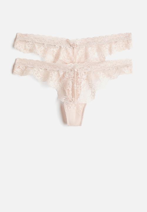 H&M - 2-Pack lace thong briefs - pale beige