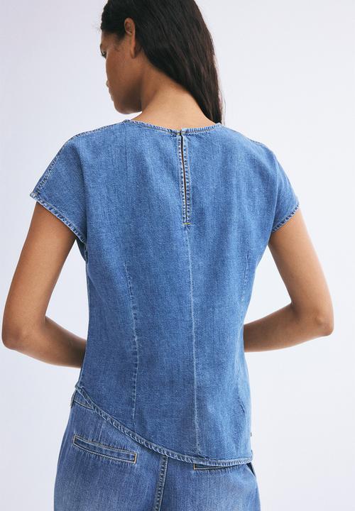 H&M - Asymmetric denim top - denim blue