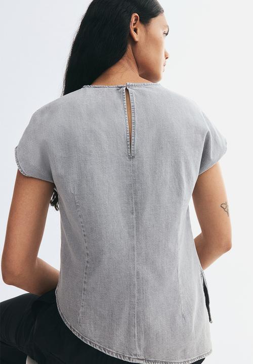 H&M - Asymmetric denim top - light denim grey