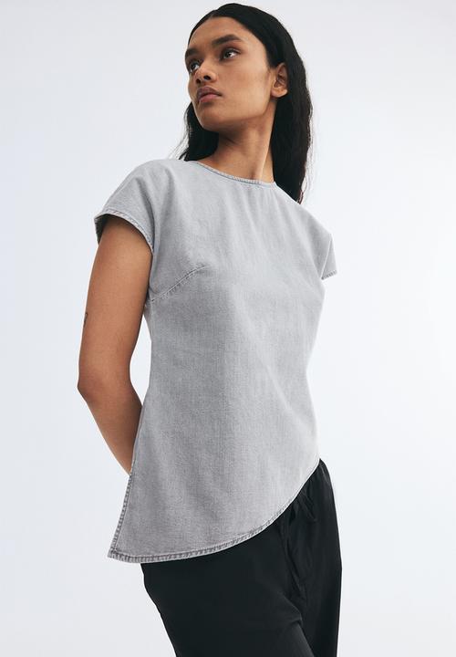 H&M - Asymmetric denim top - light denim grey